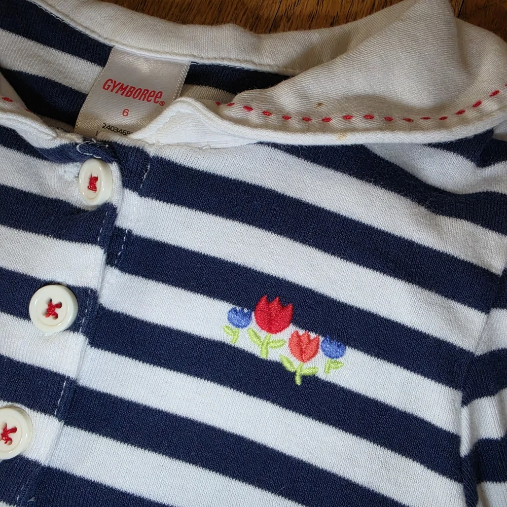 Gymboree Navy & White Striped Long-Sleeve Polo Top Girls Size 6